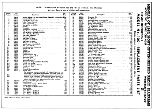 Record Changer Chassis 100-1 ; Webster Co., The, (ID = 157038) Enrég.-R