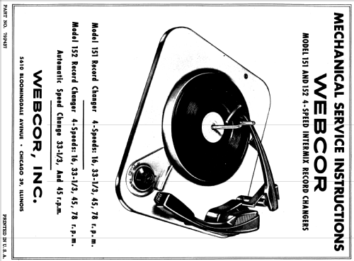 Record Changer Chassis 152 ; Webster Co., The, (ID = 1167417) Ton-Bild