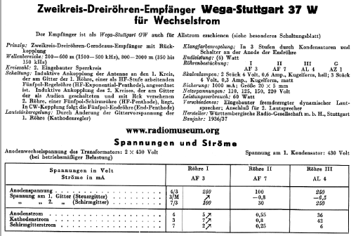 Stuttgart 37W; Wega, (ID = 35970) Radio