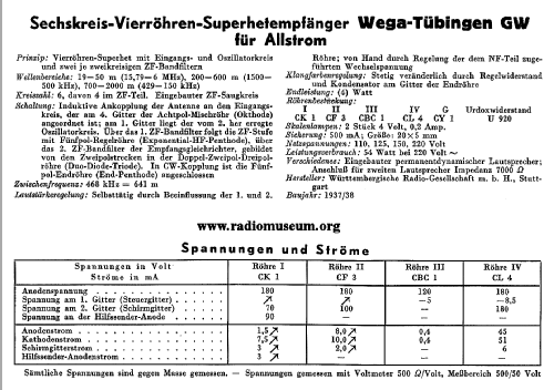 Tübingen GW; Wega, (ID = 35972) Radio