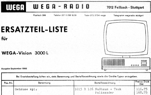 Wegavision 3000L; Wega, (ID = 2450854) Televisión