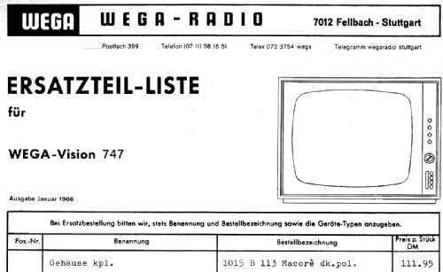 Wegavision 747; Wega, (ID = 2453454) Television