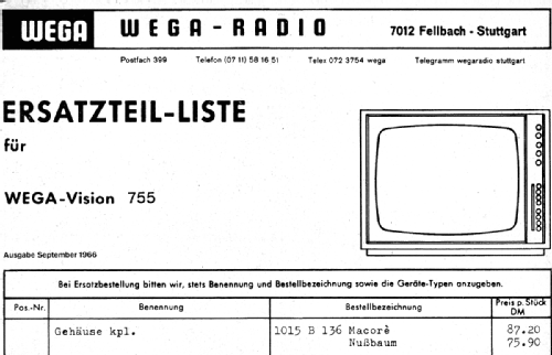 Wegavision 755; Wega, (ID = 2451934) Televisore