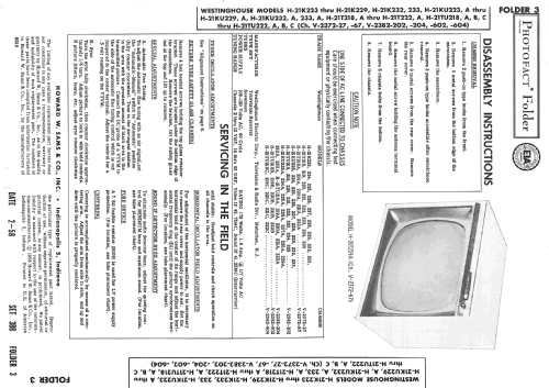 H21K225 Ch= V-2372-27; Westinghouse El. & (ID = 2530199) Television