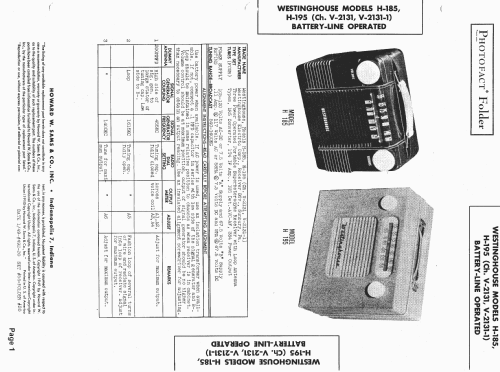 H-185 Ch= V-2131; Westinghouse El. & (ID = 1477826) Radio