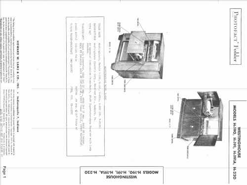 H-191A Ch= V-2134; Westinghouse El. & (ID = 1524243) Radio