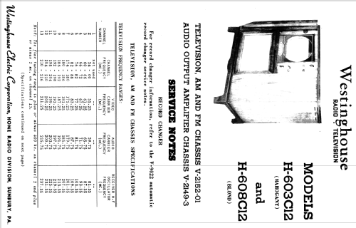 H-608C12 Ch= V-2152-01, V-2149-3; Westinghouse El. & (ID = 1207790) TV Radio