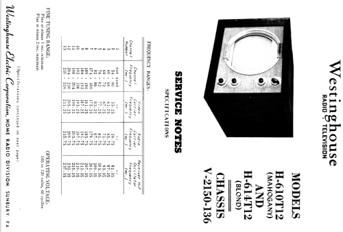 H-610T12 Ch= V-2150-136; Westinghouse El. & (ID = 1209656) Television