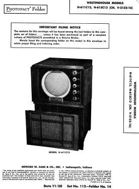 H-615C12 Ch= V2152-16; Westinghouse El. & (ID = 2787675) TV Radio