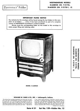 H-638K20 Ch= V-2178; Westinghouse El. & (ID = 2898983) Télévision