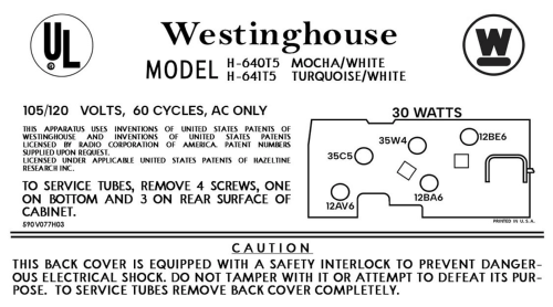 H-640T5 Ch= unknown; Westinghouse El. & (ID = 3125985) Radio