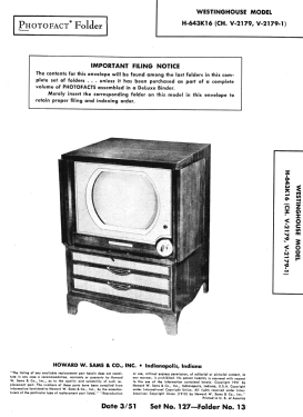 H-643K16 Ch= V-2179-1; Westinghouse El. & (ID = 2887047) Télévision