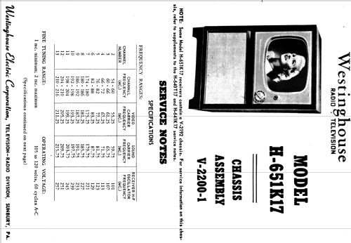 H-651K17 Ch= V-2192-2; Westinghouse El. & (ID = 1203100) Television