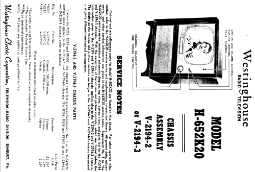 H-652K20 Ch= V-2194-2; Westinghouse El. & (ID = 1211467) Télévision