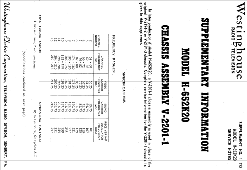 H-652K20 Ch= V-2201-1; Westinghouse El. & (ID = 1211551) Television