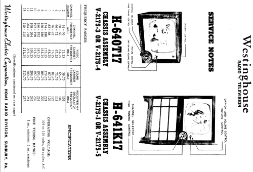 H-654T17 Ch= V-2175-3; Westinghouse El. & (ID = 1212037) Televisión