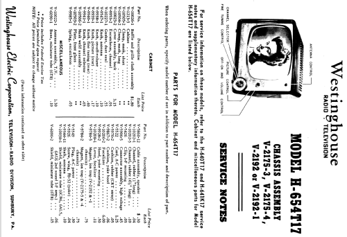 H-654T17 Ch= V-2192-1; Westinghouse El. & (ID = 1212138) Televisión