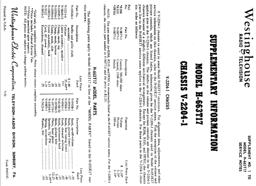 H-663T17 Ch= V-2192; Westinghouse El. & (ID = 1216610) Televisión