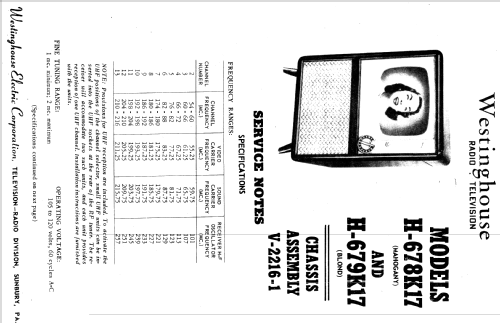 H-699K17 Ch= V-2216-2; Westinghouse El. & (ID = 1217693) Television