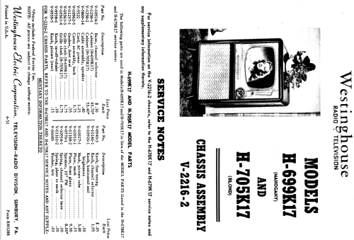 H-705K17 Ch= V-2216-2; Westinghouse El. & (ID = 1217715) Television