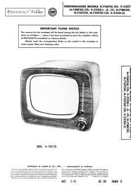 H-706T16 Ch= V-2207-1; Westinghouse El. & (ID = 3140001) Télévision