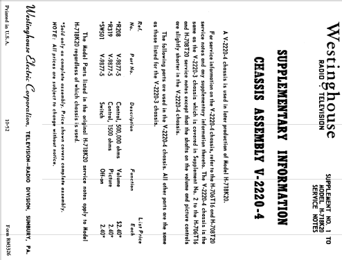 H-718K20 Ch= V-2220-4; Westinghouse El. & (ID = 1222154) Televisore