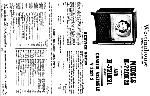 H-721K21 Ch= V-2217-4; Westinghouse El. & (ID = 1222853) Television