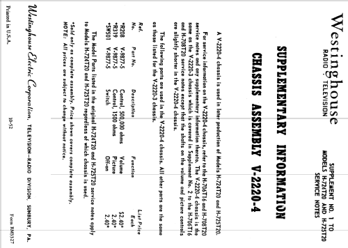 H-724T20 Ch= V-2220-2; Westinghouse El. & (ID = 1222313) Televisión