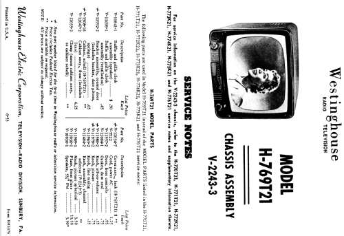 H-769T21 Ch= V-2243-1; Westinghouse El. & (ID = 1230342) Television