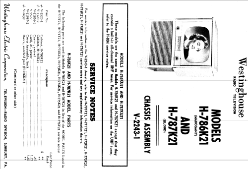 H-786KU21 Ch= V-2263-12; Westinghouse El. & (ID = 1256441) Televisore