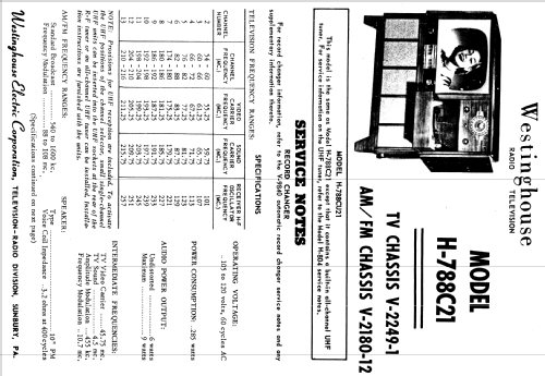 H-789C21 Ch= V-2249-1 V-2187-1; Westinghouse El. & (ID = 1258528) TV Radio