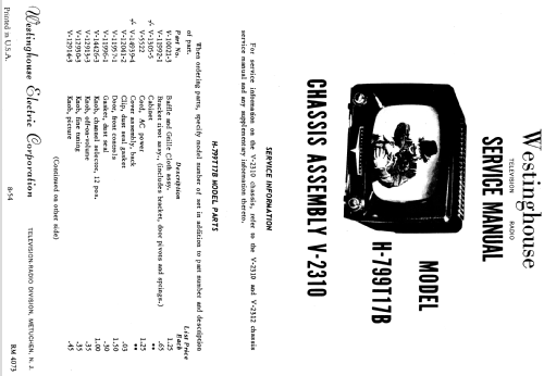H-799T17B Ch= V-2310; Westinghouse El. & (ID = 1289229) Télévision