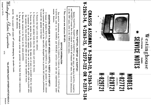 H-829T21 Ch= V-2263-13; Westinghouse El. & (ID = 1272460) Fernseh-E