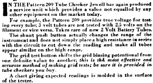 Jewell Tubechecker Pattern 209; Weston Electrical (ID = 1344610) Equipment
