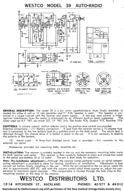 Westco 39; Westonhouse Radio (ID = 2703440) Car Radio