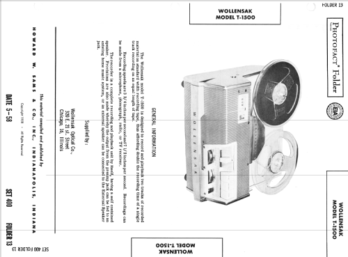 Magnetic-Tape-Recorder T1500; Wollensak 3M; St. (ID = 2618890) R-Player