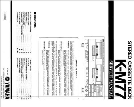 Natural Sound Stereo Double Cassette Deck K-M77; Yamaha Co.; (ID = 2101009) Reg-Riprod