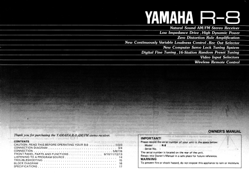 Natural Sound Stereo Receiver R-8; Yamaha Co.; (ID = 2056510) Radio
