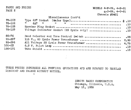 4P26 Ch=5401; Zenith Radio Corp.; (ID = 338324) Radio