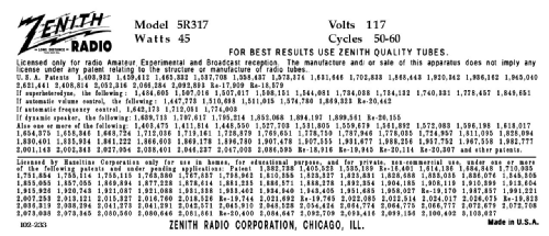 5R317 The World´s Fair Special 5-R-317 Ch=5528; Zenith Radio Corp.; (ID = 3153312) Radio
