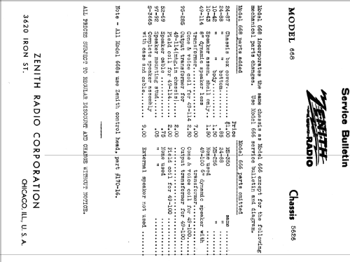 668 Ch=5626; Zenith Radio Corp.; (ID = 312978) Car Radio