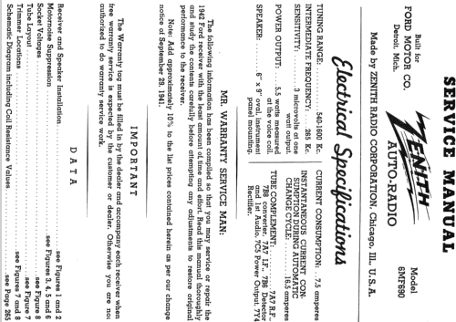 6MF690 FORD Adjust-O-Matic Ch=6B19; Zenith Radio Corp.; (ID = 313071) Car Radio