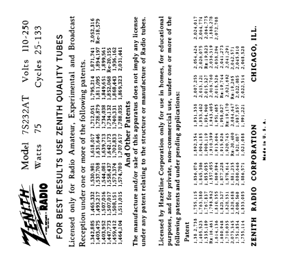 7-S-232AT 'Waltons' Ch=5709AT; Zenith Radio Corp.; (ID = 3080073) Radio