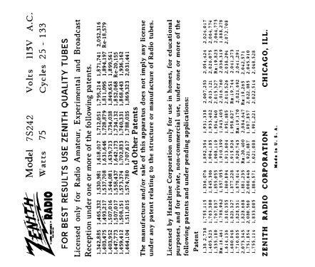 7S242 Zephyr Ch=5709; Zenith Radio Corp.; (ID = 3080079) Radio