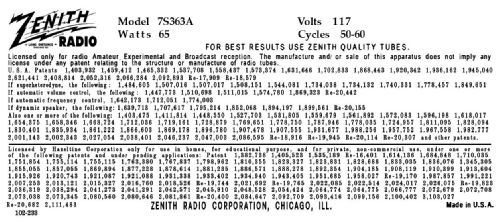 7S363A Ch= 5714A; Zenith Radio Corp.; (ID = 3153322) Radio