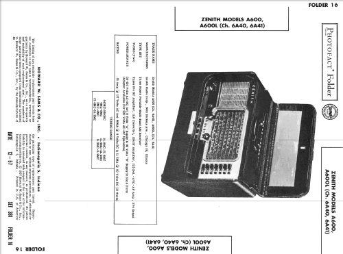 A600L Ch= 6A41; Zenith Radio Corp.; (ID = 2487796) Radio