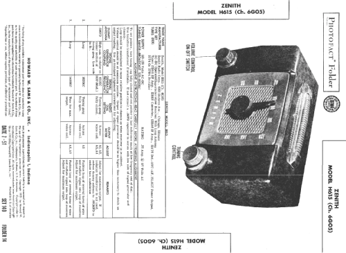 H615 Ch= 6G05; Zenith Radio Corp.; (ID = 321296) Radio