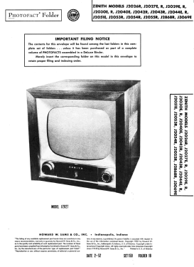 J2051E Ch= 20J22; Zenith Radio Corp.; (ID = 3020555) Televisore