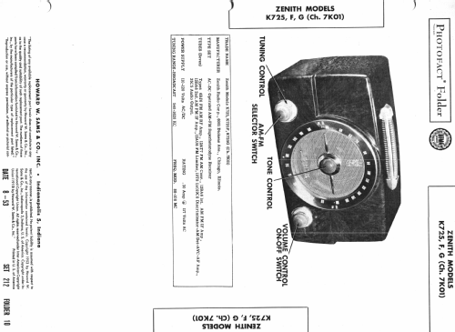 K725 Ch= 7K01; Zenith Radio Corp.; (ID = 985110) Radio