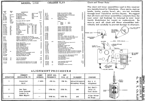 L518W Ch= 5L03; Zenith Radio Corp.; (ID = 124187) Radio